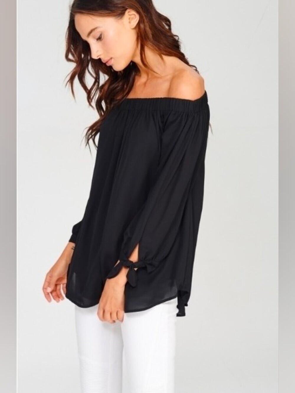 Express Black Off-Shoulder Tie-Sleeve Blouse
